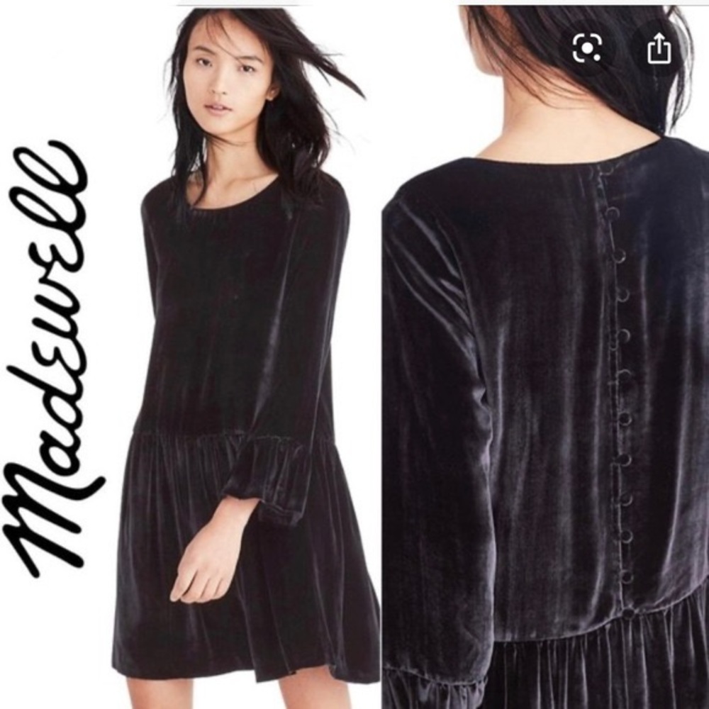Madewell black velvet drop waist bell dress P - Picture 1 of 11